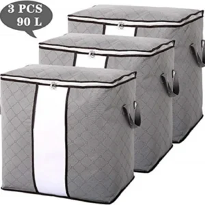 Pack Of 3 – New Waterproof Home Storage Bag foldable non woven Oxford Cloth Bedding Suits Pillows Closet Organizer bags Organizer Zipper Bag (random color)