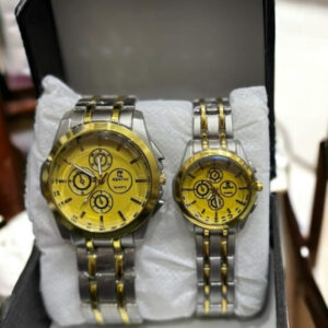 Couple’s Stainless Steel two tone color Silver gold Chain Wristwatch Set for Men & women (Without Box)